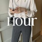 Long-sleeve Hidden Button Shirt Cream - One Size