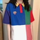 Color Block Polo Shirt As Shown In Figure - One Size