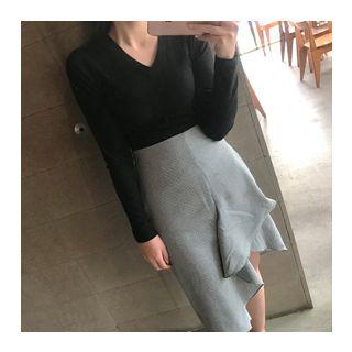 Ruffle-accent Asymmetric-hem Skirt