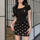 Short-sleeve Cross Top / Pencil Skirt