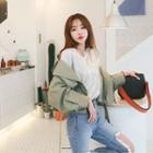 3/4-sleeve Faux-leather Biker Jacket
