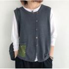 Floral Print Panel Button-up Sweater Vest