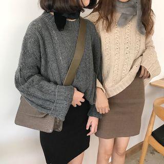 Mock Neck Pointelle-knit Sweater