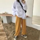 Lettering Hoodie / Plaid Straight Fit Pants