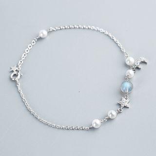 925 Sterling Silver Faux Pearl Cat Eye Stone Bracelet S925 - As Shown In Figure - One Size