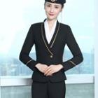 Single-button Blazer / Mini Pencil Skirt / Long-sleeve Shirt / Slim-fit Dress Pants / V-neck Vest