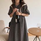 Short-sleeve Dot Print Midi Dress Dot Print - Black - One Size