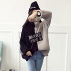 Letter Applique Color Panel Chunky Sweater