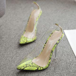 Clear Panel Snake Skin Patterned High Heel Pumps