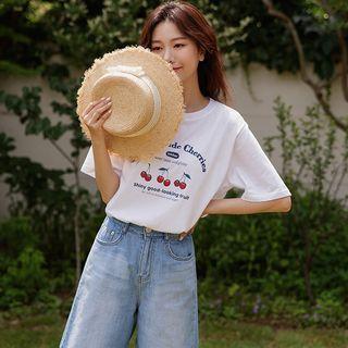 Cherries Illustrated Textured T-shirt
