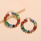 Rhinestone Hoop Earring 1 Pair - Kc Gold - As Shown In Figure - One Size