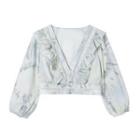 Balloon-sleeve Ruffled Tie-dyed Blouse