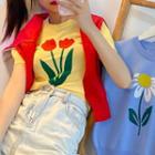 Floral Embroidered Short-sleeve Knit Top (various Design)