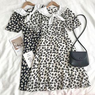 Floral Peter-pan Collar Single-breasted Short-sleeve Dress