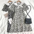 Floral Peter-pan Collar Single-breasted Short-sleeve Dress