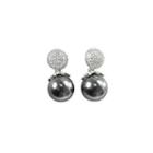 Sterling Silver Fashion And Elegant Geometric Round Black Freshwater Pearl Stud Earrings With Cubic Zirconia Silver - One Size