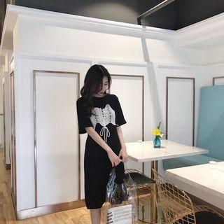 Set: Tube Top + Elbow-sleeve Midi Dress