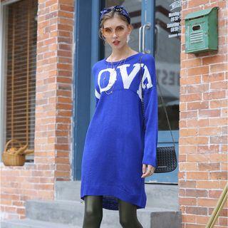 Long-sleeve Letter Jacquard Mini Knit Dress