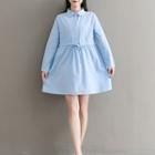 Long-sleeve Lace-trim Mini A-line Collared Dress