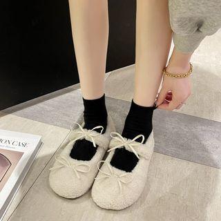 Bow Accent Fluffy Mary Jane Shoes