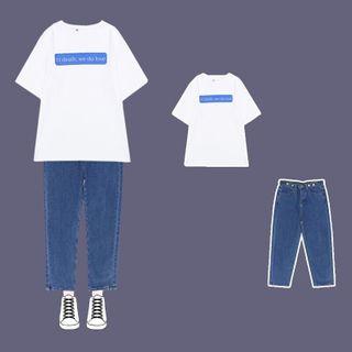 Short-sleeve Lettering T-shirt / Harem Jeans