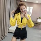 Lantern Sleeve Tie-front Cropped Blouse
