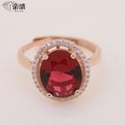 925 Sterling Silver Rhinestone Open Ring Red Rhinestone - Rose Gold - One Size