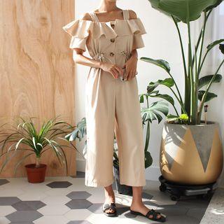 Drawstring-waist Frilled-detail Jumpsuit