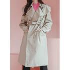 Capelet Belted Long Trench Coat With Brooch