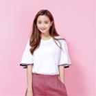 Frill-sleeve Contrast-trim T-shirt