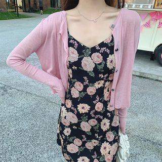 Set: Spaghetti Strap Floral Dress + Cardigan