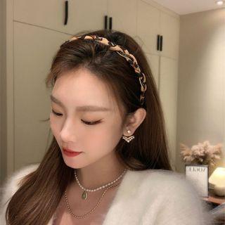 Leopard Print Faux Pearl Fabric Headband
