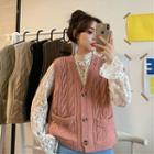 Bell-sleeve Lace Top / Cable Knit Vest