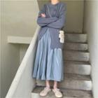 Button Detail Sweater / Midi A-line Skirt