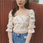 Floral Print 3/4-sleeve Cropped Chiffon Top