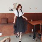 Lace-suspenders Tulle Skirt