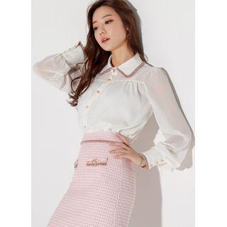 Fringe-trim Button-detail Blouse