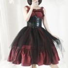 Sleeveless Ruffle-trim A-line Lolita Dress/ Lace Capelet/ Corset Belt/ Long Lace Gloves/ Set