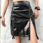 Zip Detail Faux Leather A-line Skirt