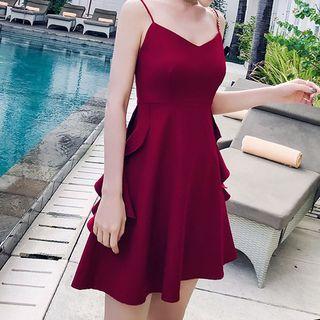 Spaghetti-strap A-line Ruffle Dress