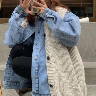 Loose-fit Denim Jacket / Plain Knit Vest
