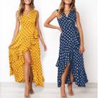 Ruffle Dotted Sleeveless Maxi A-line Dress