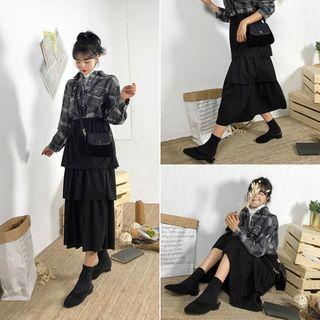 Faux-suede Long Tiered Skirt