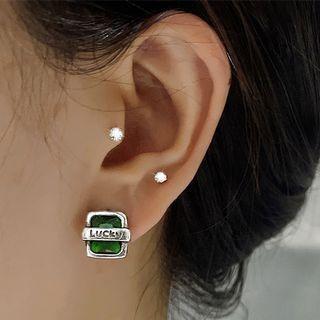 Lettering Rhinestone Stud Earring 1 Pair - Silver - One Size