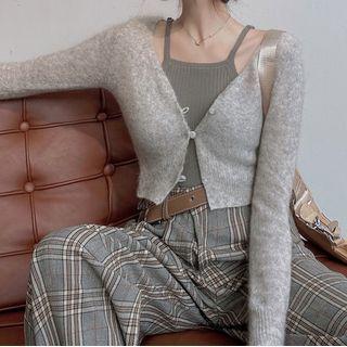 Plain Camisole Top / Plaid Wide Leg Pants