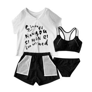 Set: Panel Tankini + Cover-up Top + Shorts