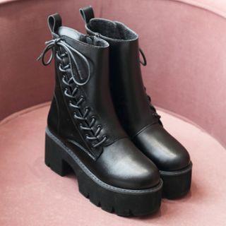 Platform Asymmetrical Lace-up Short Boots