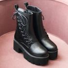Platform Asymmetrical Lace-up Short Boots