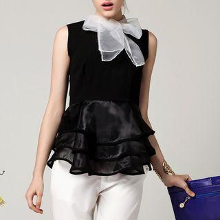 Sleeveless Tie-neck Layered Top