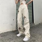 Couple Matching Cross Applique Straight Leg Jeans
